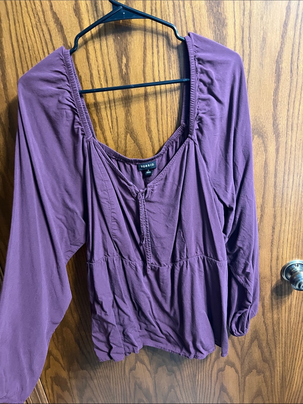 torrid Plum Long-Sleeve Square-Neck Peasant Top